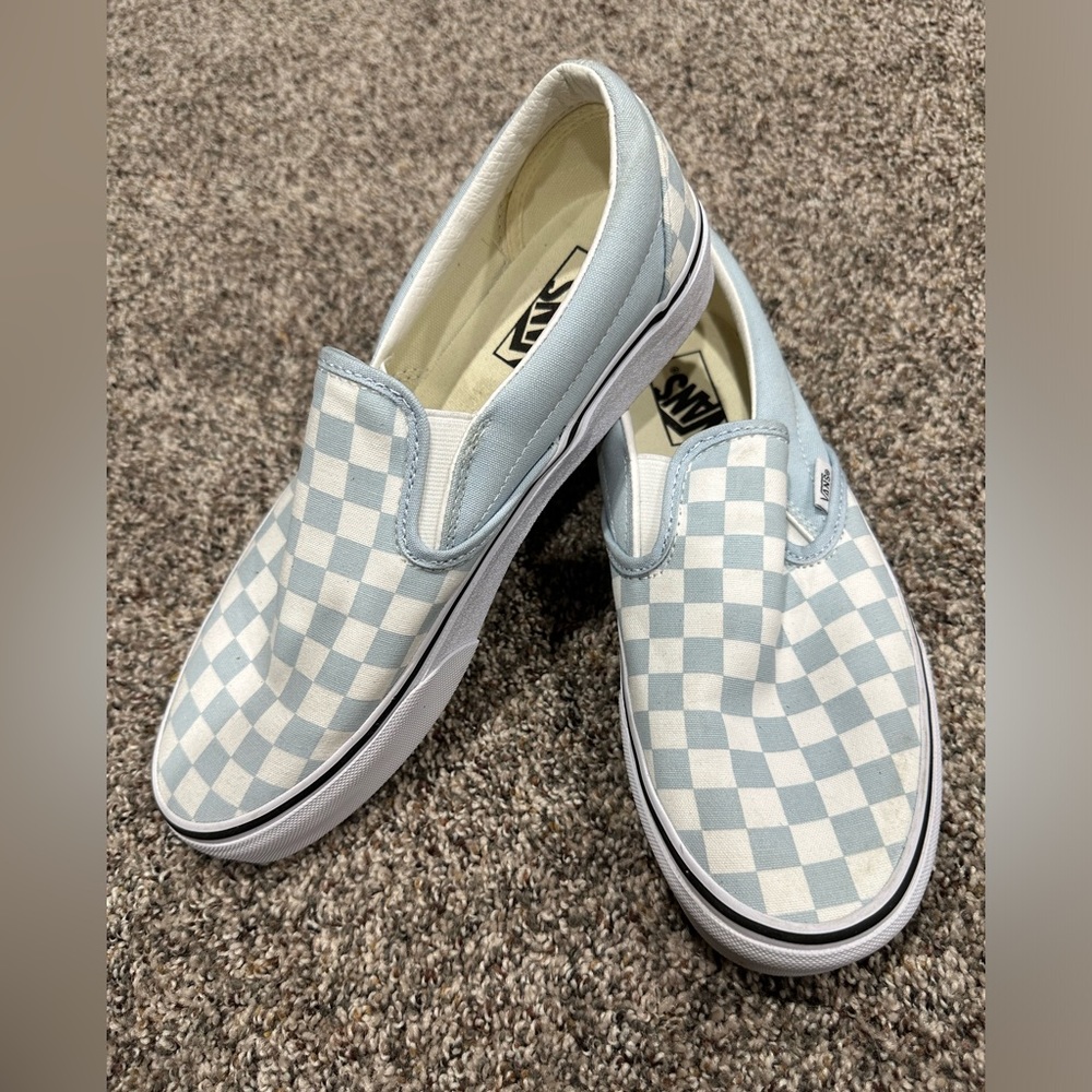 Brand new vans light blue checkered slip ons